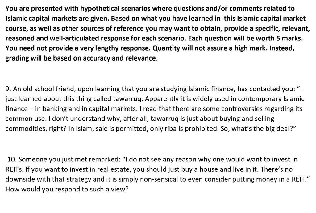 You Are Presented With Hypothetical Scenarios Where Questions And Or Comments Related To Islamic Capital Markets Are Giv 1