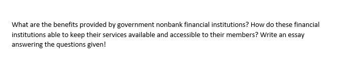 What Are The Benefits Provided By Government Nonbank Financial Institutions How Do These Financial Institutions Able To 1