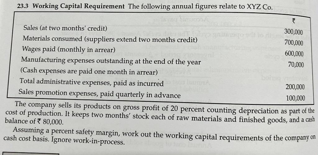 23 3 Working Capital Requirement The Following Annual Figures Relate To Xyz Co Sales At Two Months Credit 300 000 1