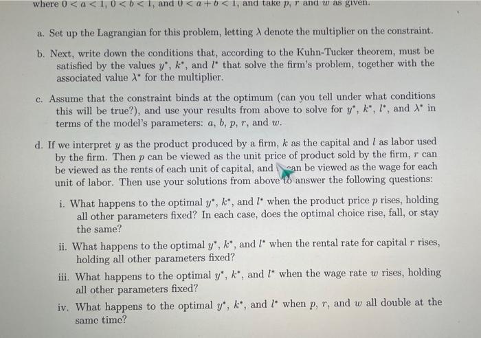Solve The Constrained Optimization Problem 3 V Max Py Rk Subject To Kozy 4 Where 0 A 1 0 B 1 And 0 A B 1 A 2