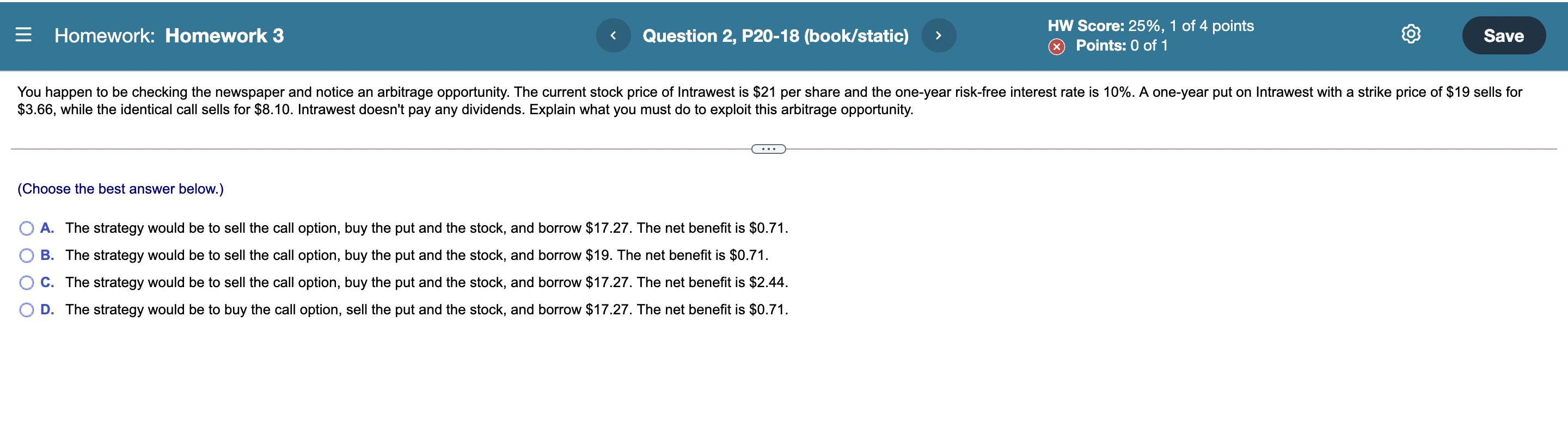 Homework Homework 3 Question 2 P20 18 Book Static Hw Score 25 1 Of 4 Points X Points 0 Of 1 Save You Happen To 1