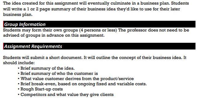 The Idea Created For This Assignment Will Eventually Culminate In A Business Plan Students Will Write A 1 Or 2 Page Sum 1