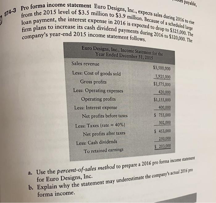 Payable St4 3 Pro Forma Income Statement Euro Designs Inc Expects Sales During 2016 To Rise From The 2015 Level Of 1