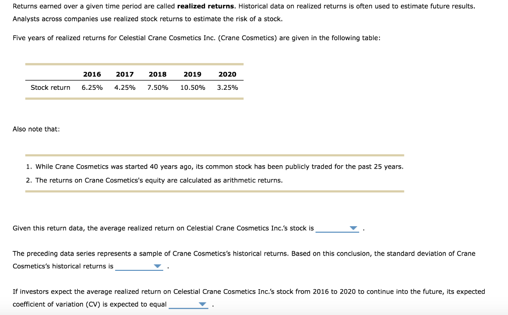 Returns Earned Over A Given Time Period Are Called Realized Returns Historical Data On Realized Returns Is Often Used T 1
