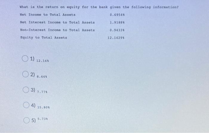 What Is The Return On Equity For The Bank Given The Following Information Net Income To Total Assets 0 69540 Net Intere 1