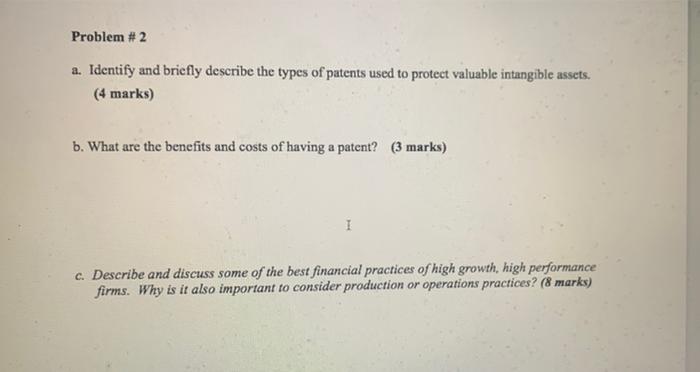 Problem 2 A Identify And Briefly Describe The Types Of Patents Used To Protect Valuable Intangible Assets 4 Marks B 1