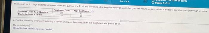 Points Part 1 Of 3 O Points Of 12 In An Expert College Students Were Given The Four Or A Stand They Do The Money Or Send 1