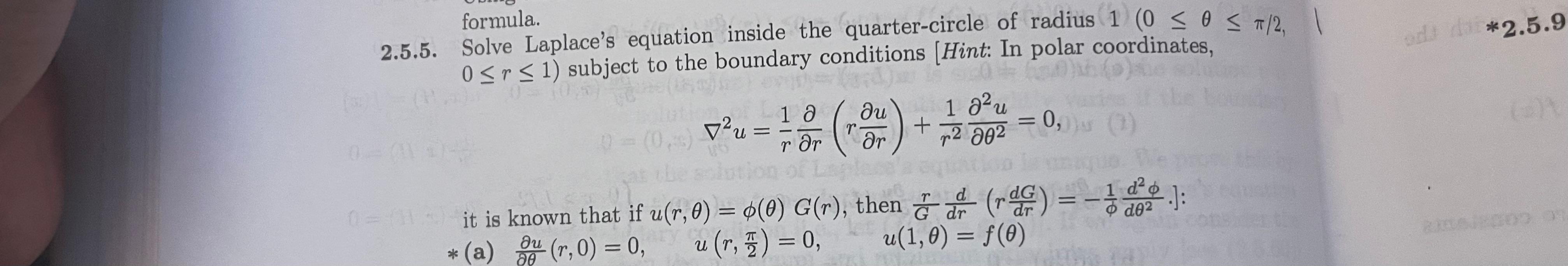 Od 2 5 9 Formula 2 5 5 Solve Laplace S Equation Inside The Quarter Circle Of Radius 1 0 Os 7 2 O Srs 1 Subject T 1