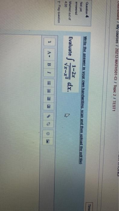 Dashboard My Courses I 20012 Math501 01 Topic 2 Testi Time Left 1 55 49 With The Answer In Your Own Brandwriting 2