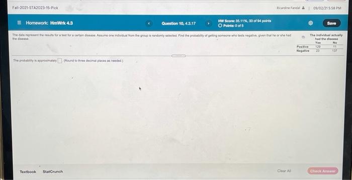 Fall 2021 Sta2023 15 Pick Radel 09 02 21550 Pm Homework Hmwrk 4 2 Question 10 4 3 17 Hw Score 35 11 33 Of 94 Point 1