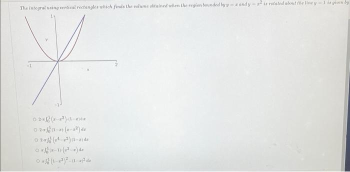 The Integral Using Vertical Rectangles Which Finds The Volume Obtained When The Region Bounded By Y Tandy Is Rotated A 1