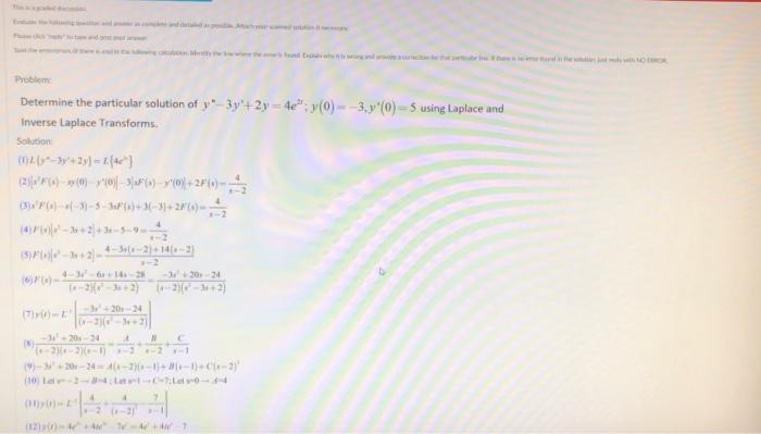 Problem Determine The Particular Solution Of Y 3y 2y 4e Y 0 3 Y 0 5 Using Laplace And Inverse Laplace Trans 1