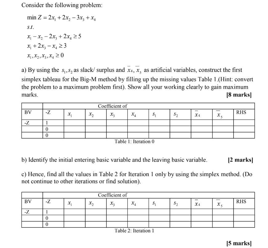 Consider The Following Problem Min Z 2x 2x2 3x3 X4 S I X 2xy 2x 25 X1 2xz X4 23 X X2 X3 X 20 A 1