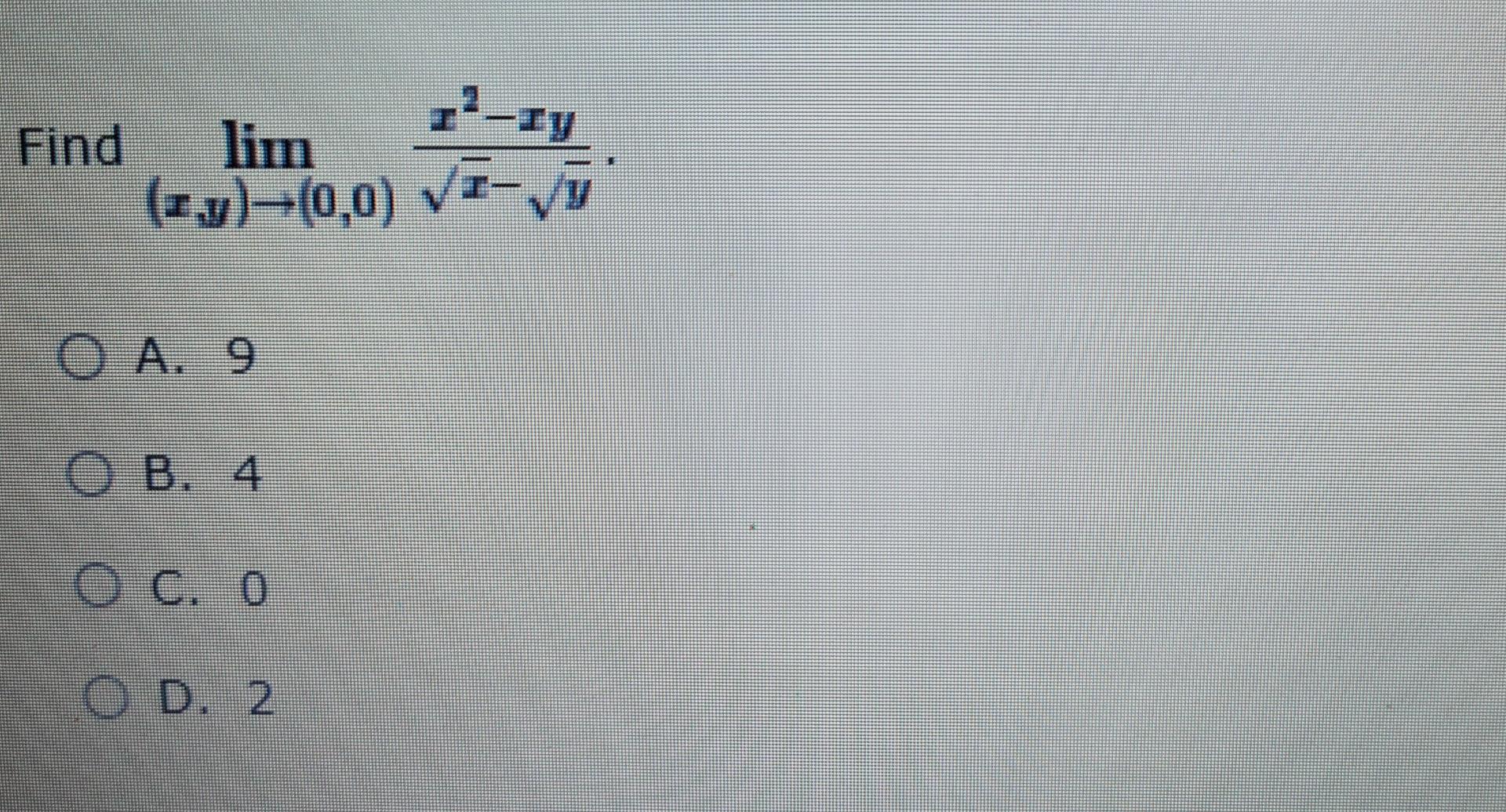12 17 Find Lim 1y 0 0 V O A 9 O B 4 O C 0 O D 2 1