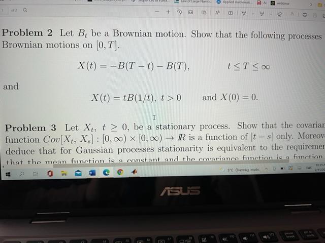 Sage Nun Aplied Ba 20 3 Id A 00 Problem 2 Let B Be A Brownian Motion Show That The Following Processes Brownian Moti 1