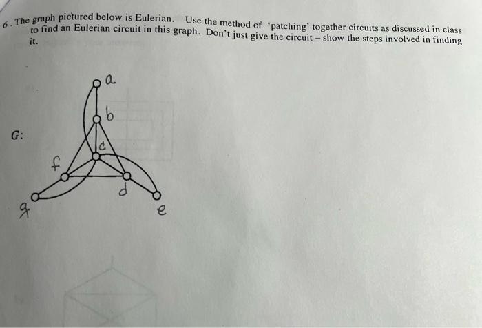 6 The Graph Pictured Below Is Eulerian Use The Method Of Patching Together Circuits As Discussed In Class To Find An E 1