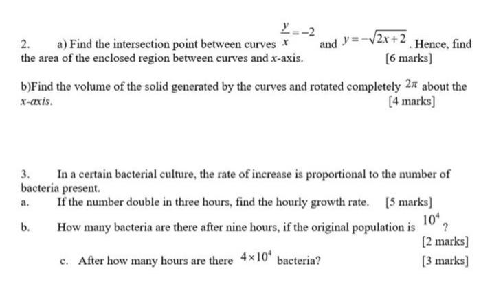 2 Y 2x 2 Hence Find 2 A Find The Intersection Point Between Curves X And The Area Of The Enclosed Region Betwee 1