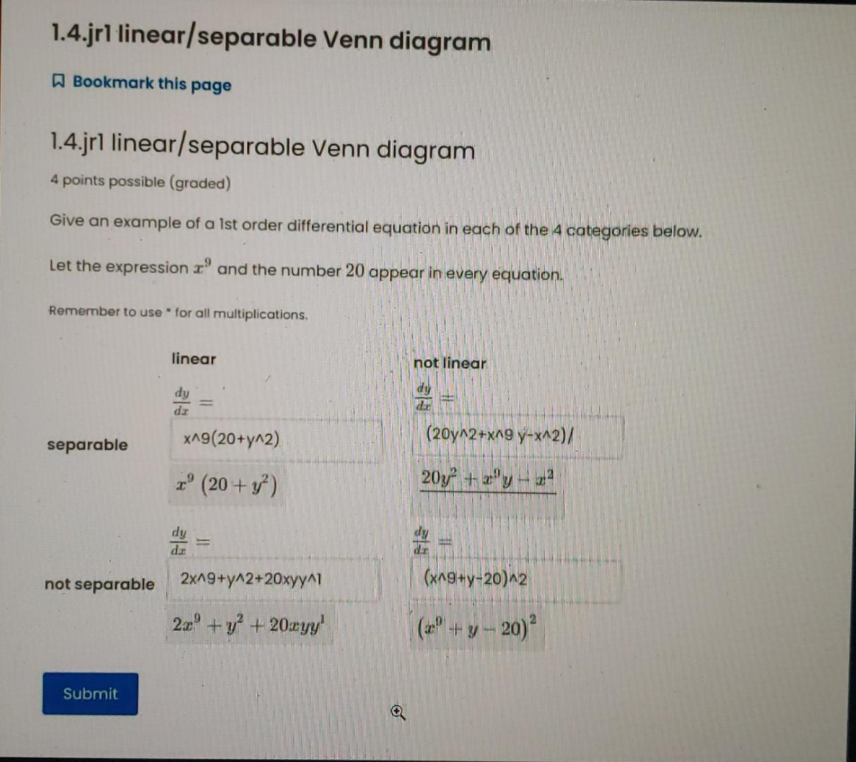 1 3 Jrl Separable Or Not 0 0 2 0 Points Graded 8 Differential Equations Are Given Below Check The Boxes Beside The O 2