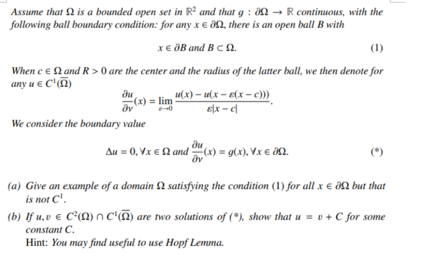 Assume That 2 Is A Bounded Open Set In R2 And That G 092 R Continuous With The Following Ball Boundary Condition Fo 1