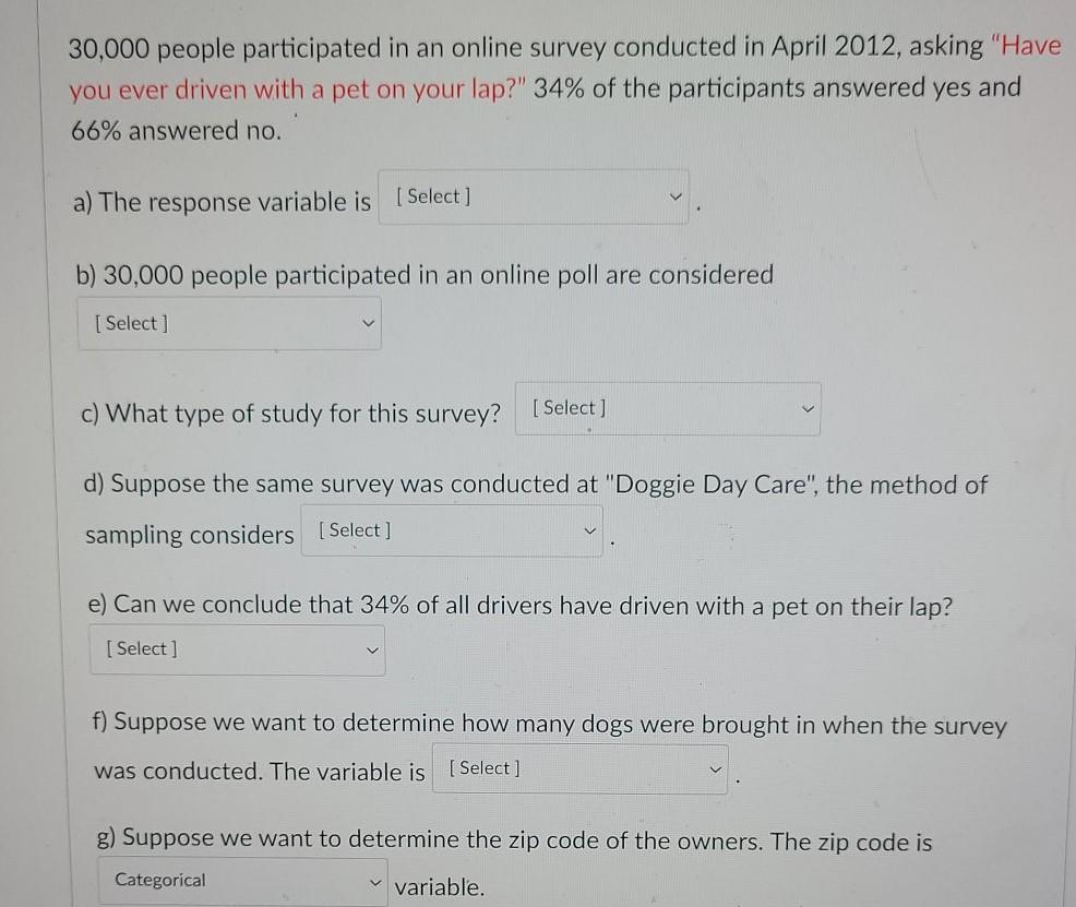 30 000 People Participated In An Online Survey Conducted In April 2012 Asking Have You Ever Driven With A Pet On Your 1