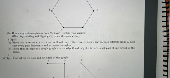 A Prove That A Vertex U Is A Cut Vertex If And Only If There Are Vertices V And W Both Different From U Such That Ev 1