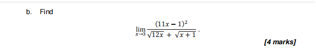 B Find 11x 1 2 X 3 12x X 1 1 Lim 4 Marks 1