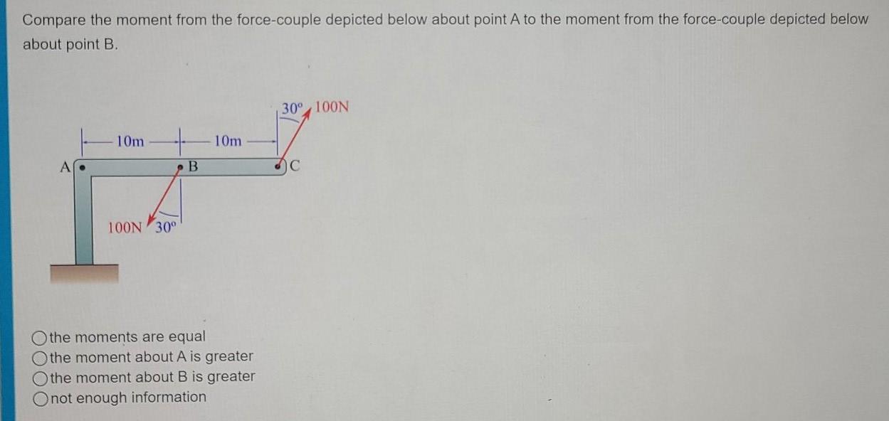 Compare The Moment From The Force Couple Depicted Below About Point A To The Moment From The Force Couple Depicted Below 1