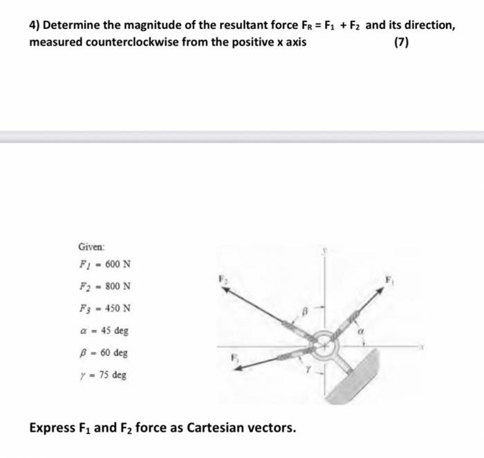 4 Determine The Magnitude Of The Resultant Force Fr F1 Fz And Its Direction Measured Counterclockwise From The Pos 1