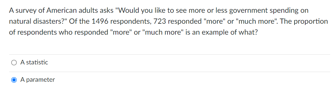 A Survey Of American Adults Asks Would You Like To See More Or Less Government Spending On Natural Disasters Of The 1 1