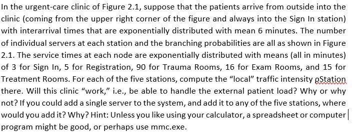 In The Urgent Care Clinic Of Figure 2 1 Suppose That The Patients Arrive From Outside Into The Clinic Coming From The 1