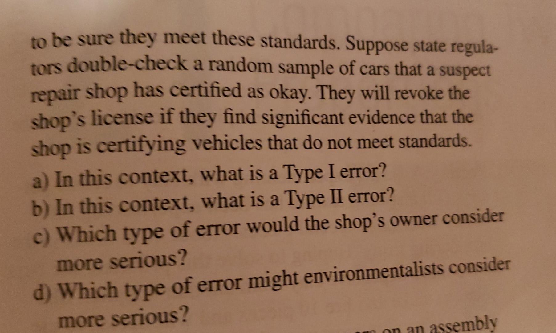 E What Is The Power Of This Test 29 Testing Cars A Clean Air Standard Requires That Vehicle Exhaust Emissions Not Exc 2
