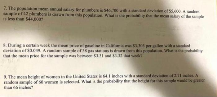 7 The Population Mean Annual Salary For Plumbers Is 46 700 With A Standard Deviation Of 55 600 A Random Sample Of 42 2