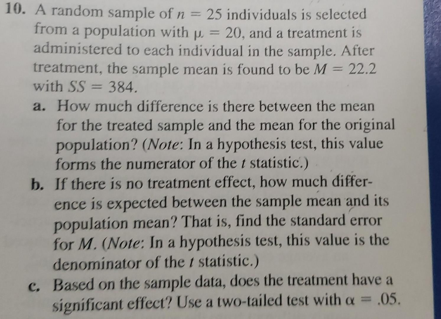 10 A Random Sample Of N 25 Individuals Is Selected From A Population With P 20 And A Treatment Is Administered To 1