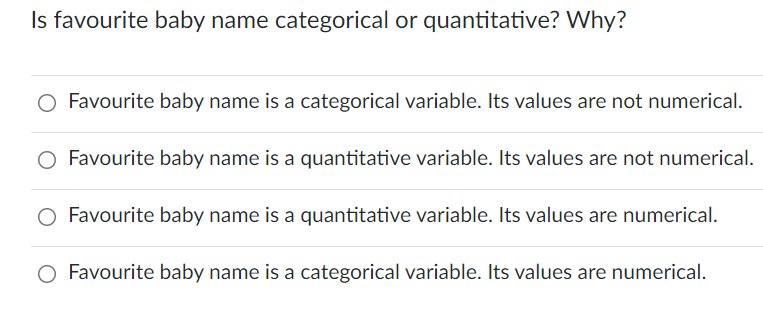 Is Favourite Baby Name Categorical Or Quantitative Why O Favourite Baby Name Is A Categorical Variable Its Values Are 1