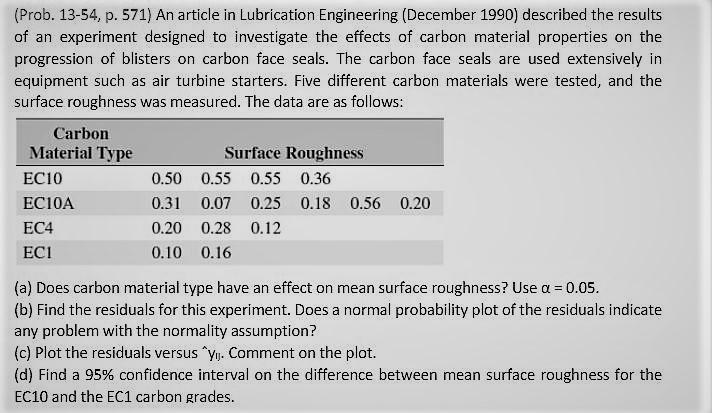 Prob 13 54 P 571 An Article In Lubrication Engineering December 1990 Described The Results Of An Experiment Desig 1