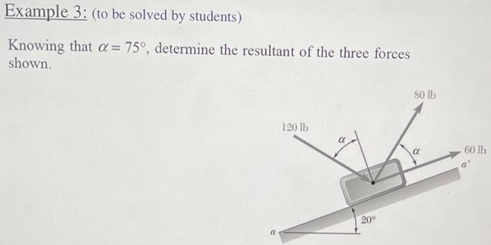 Example 3 To Be Solved By Students Knowing That A 75 Determine The Resultant Of The Three Forces Shown Soil 120 2