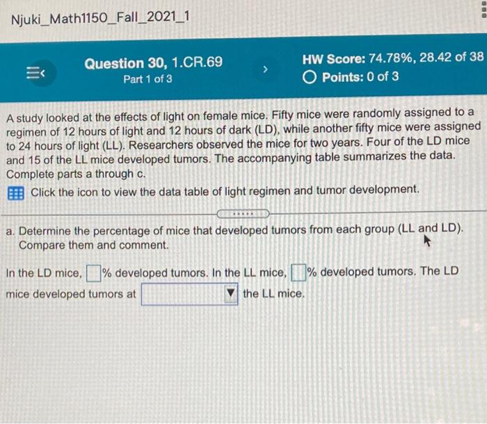 Njuki Math1150 Fall 2021 1 Question 30 1 Cr 69 Part 1 Of 3 Hw Score 74 78 28 42 Of 38 O Points 0 Of 3 A Study Looke 1