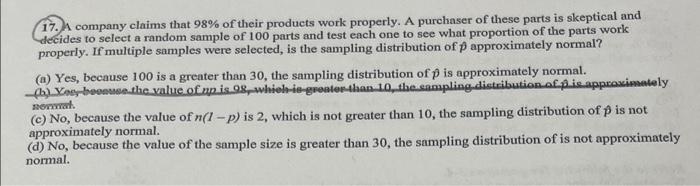 17 Company Claims That 98 Of Their Products Work Properly A Purchaser Of These Parts Is Skeptical And Decides To Sele 1