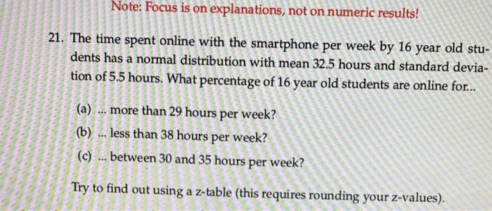 Note Focus Is On Explanations Not On Numeric Results 21 The Time Spent Online With The Smartphone Per Week By 16 Yea 1
