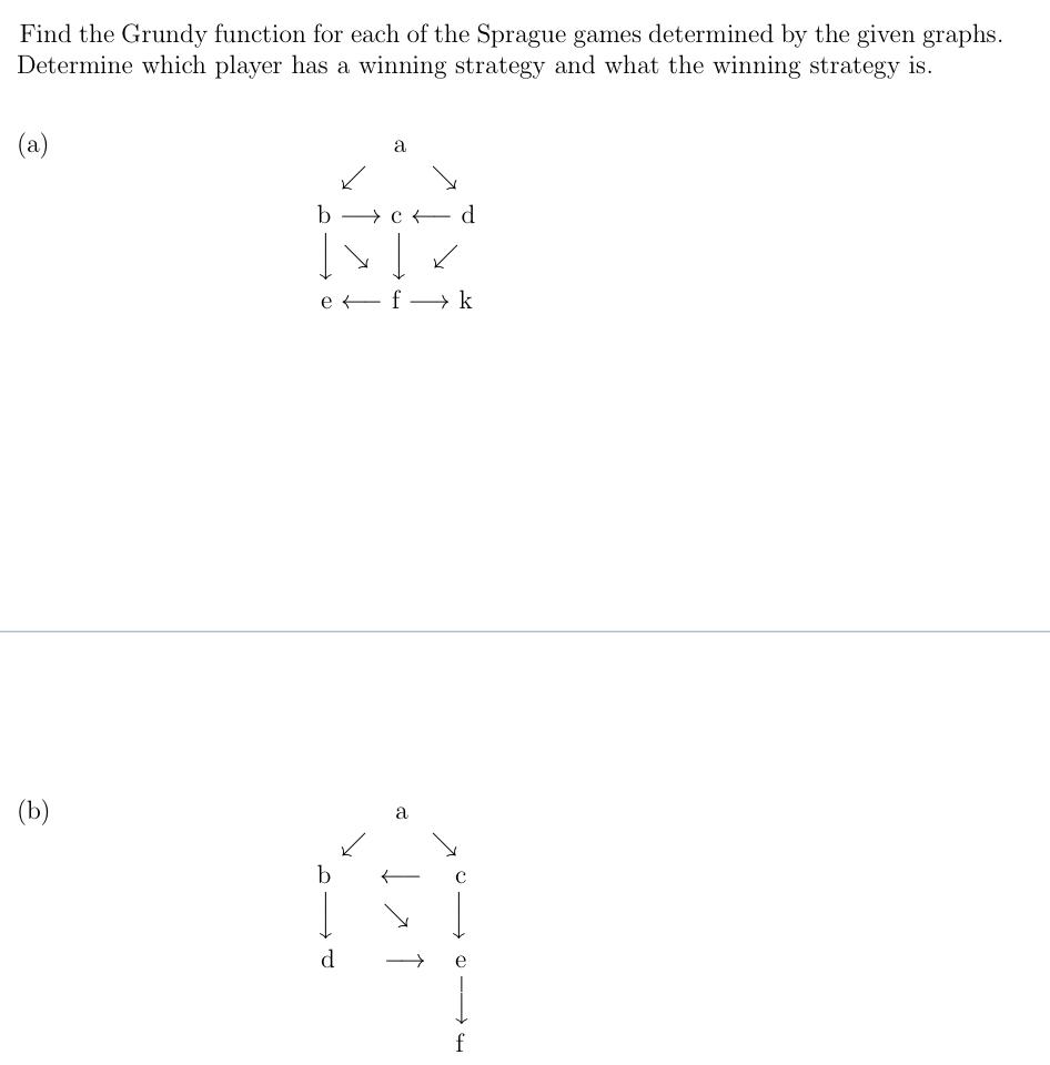 Find The Grundy Function For Each Of The Sprague Games Determined By The Given Graphs Determine Which Player Has A Winn 1