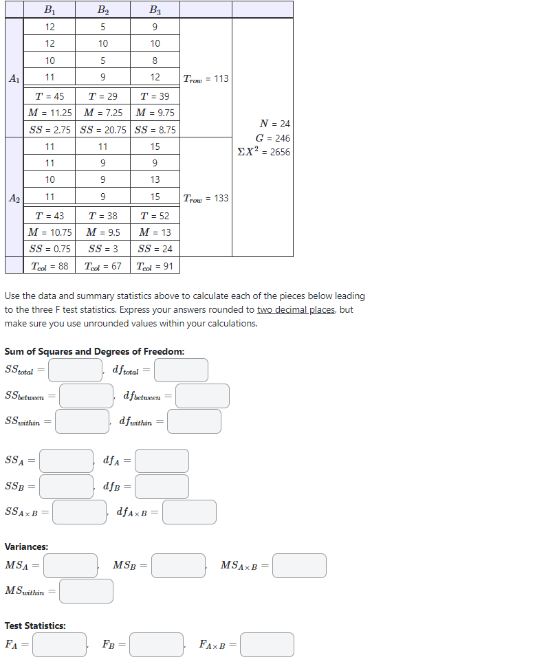 The Data Below Is From A Two Factor Independent Measures Study 2x3 Anova Table Please Read Question Carefully Thanks 1