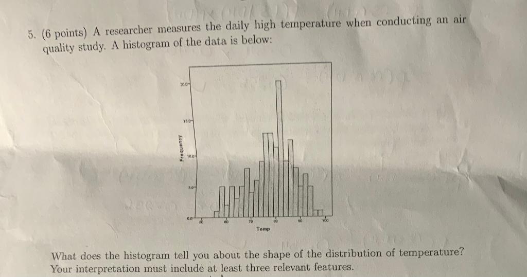 5 6 Points A Researcher Measures The Daily High Temperature When Conducting An Air Quality Study A Histogram Of The 1