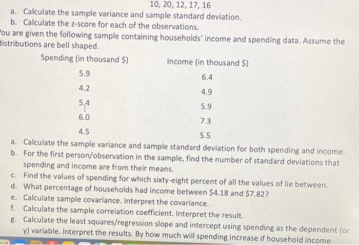 10 20 12 17 16 A Calculate The Sample Variance And Sample Standard Deviation B Calculate The 2 Score For Each Of 1