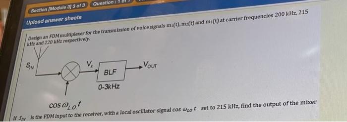 Section Module 3 3 Of 3 Question Upload Answer Sheets Design An Fdm Multiplexer For The Transmission Of Voice Signals 1