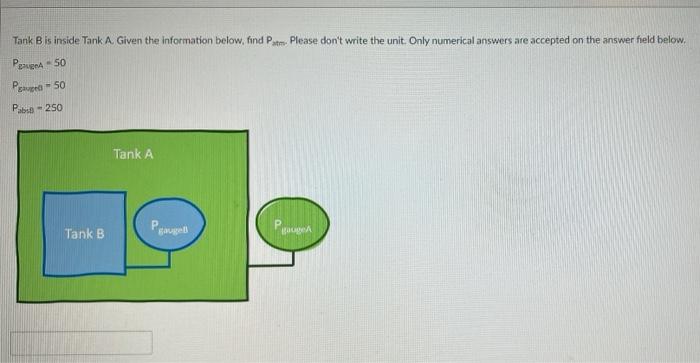 Tank B Is Inside Tank A Given The Information Below Find Pom Please Don T Write The Unit Only Numerical Answers Are 1