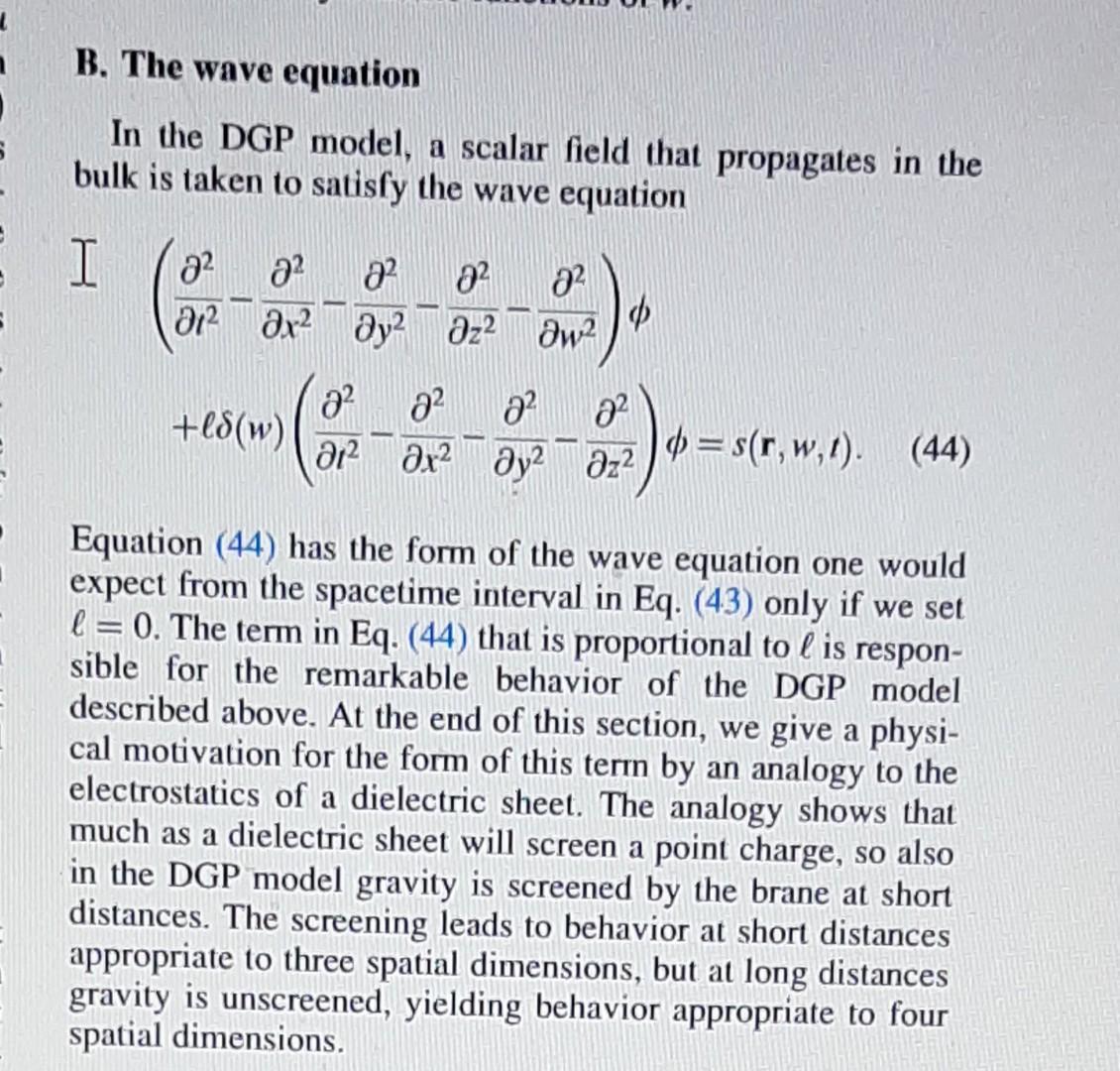 B The Wave Equation In The Dgp Model A Scalar Field That Propagates In The Bulk Is Taken To Satisfy The Wave Equation 1