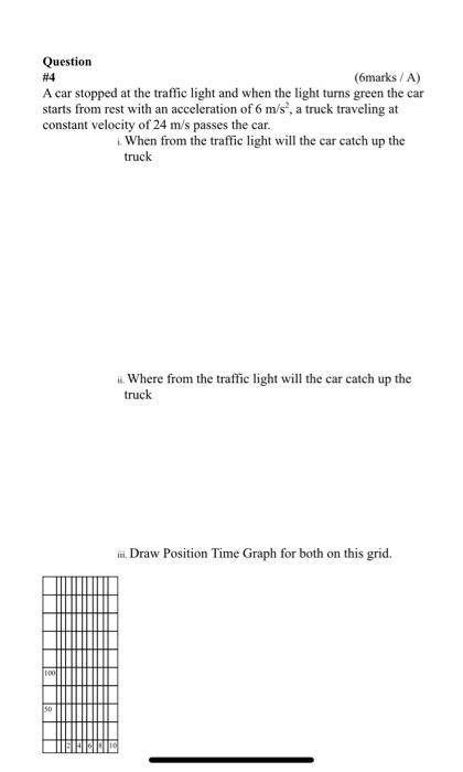 Question 4 6marks A A Car Stopped At The Traffic Light And When The Light Turns Green The Car Starts From Rest With A 1