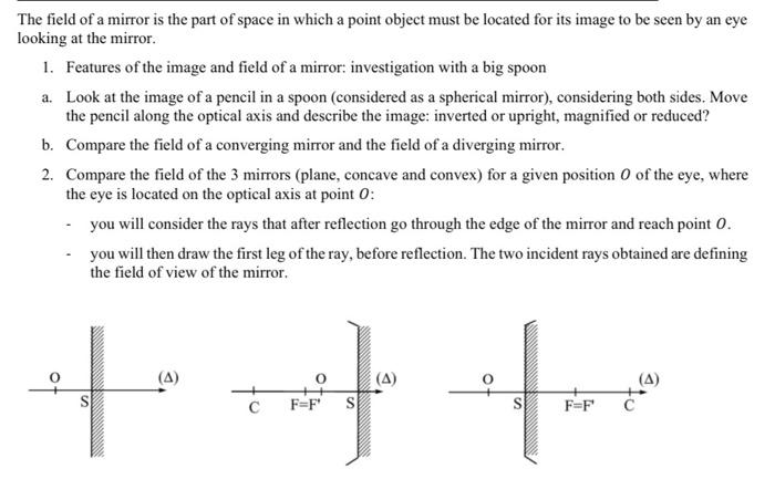 The Field Of A Mirror Is The Part Of Space In Which A Point Object Must Be Located For Its Image To Be Seen By An Eye Lo 1