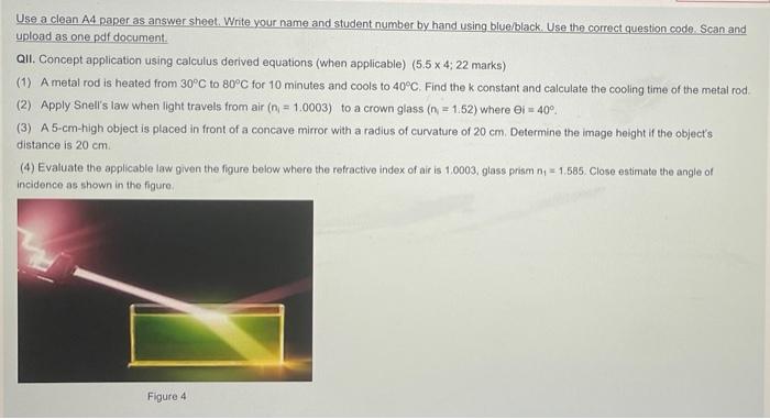 Use A Clean A4 Paper As Answer Sheet Write Your Name And Student Number By Hand Using Blue Black Use The Correct Quest 1