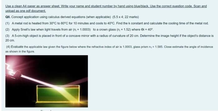 Use A Clean A4 Paper As Answer Sheet Write Your Name And Student Number By Hand Using Blue Black Use The Correct Quest 1